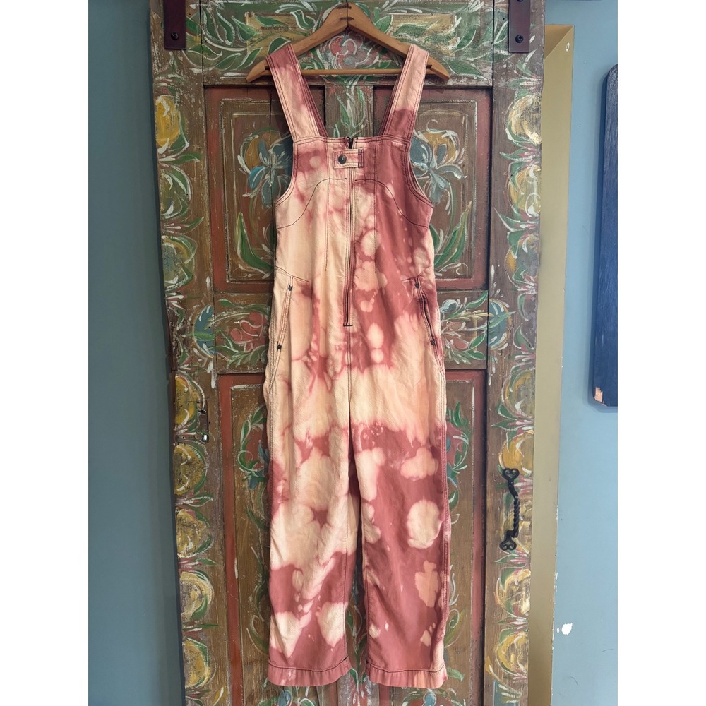 Upcycled Angel Jumpsuit XS Free People Pink Hand Distressed Cotton - Picture 7 of 7
